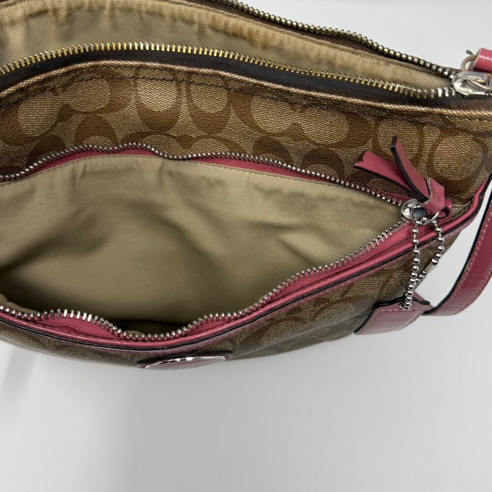 Coach Signature File Crossbody Bag Khaki Pink Leather - Picture 8 of 12